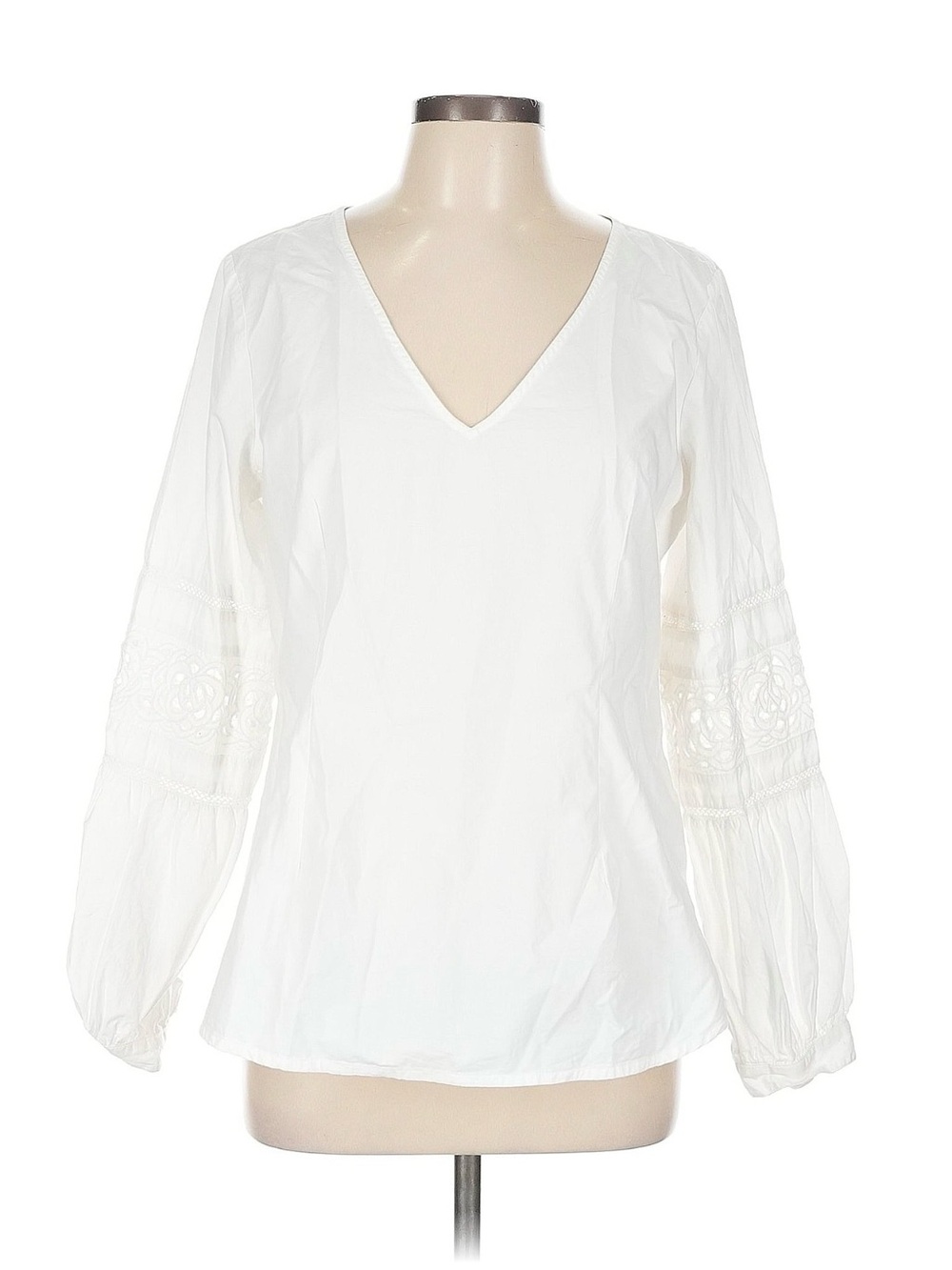 Anthropologie Maeve White V-Neck Embroidered Long-Sleeve Tunic 12